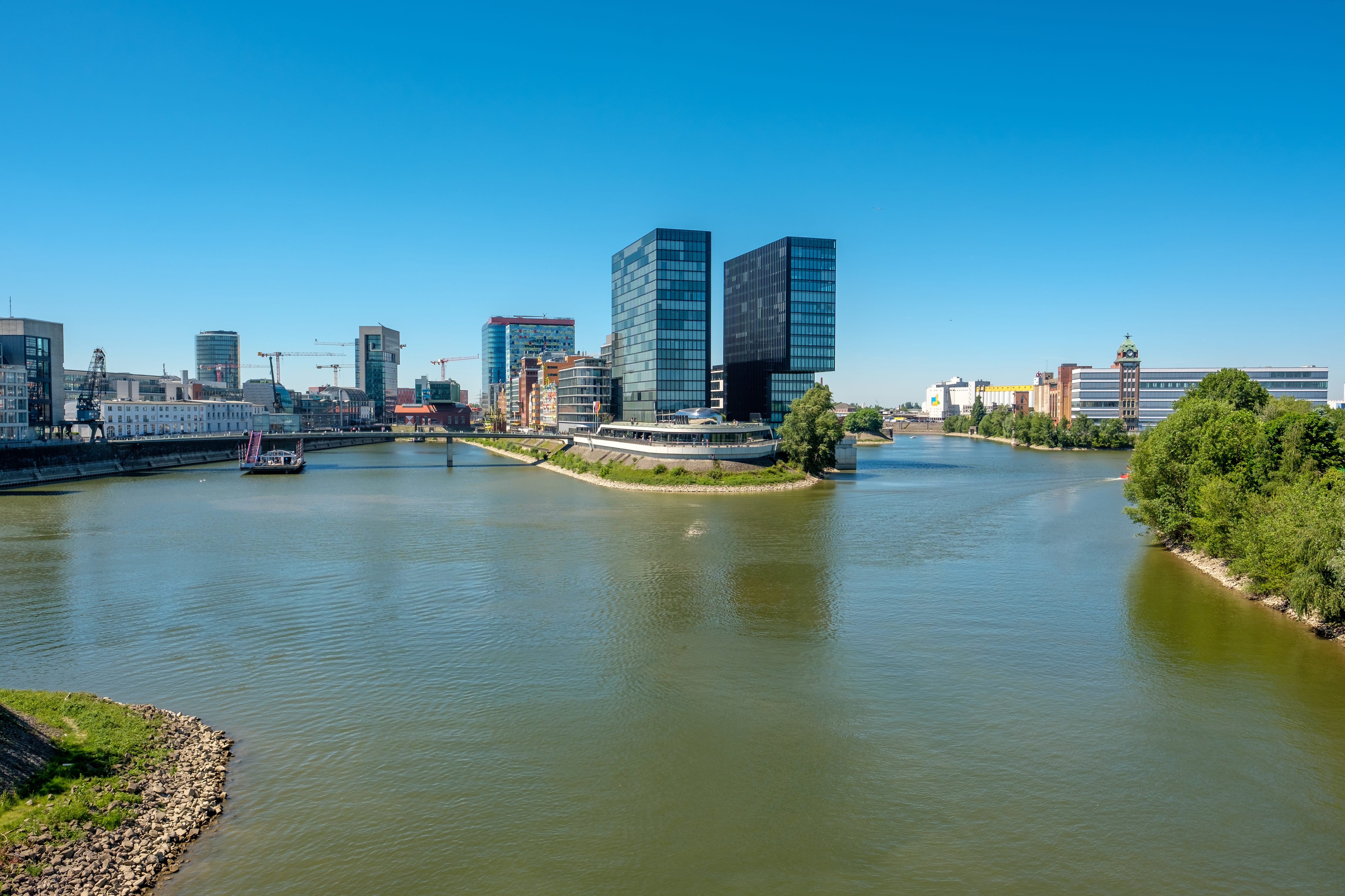 Dusseldorf city cityscape Rhine with river